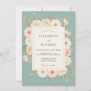 Convite Casamento com Coroa de Margaridas Celadon