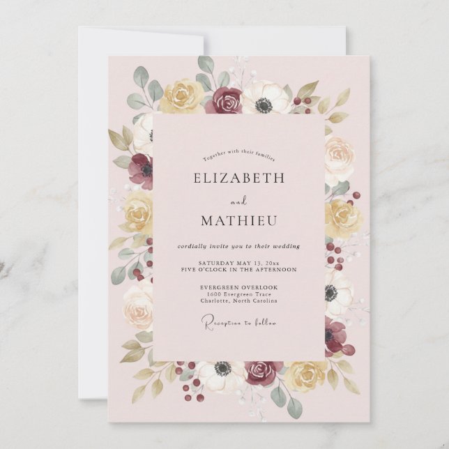 Convite Casamento com Coroa de Mostarda e Rubor (Frente)