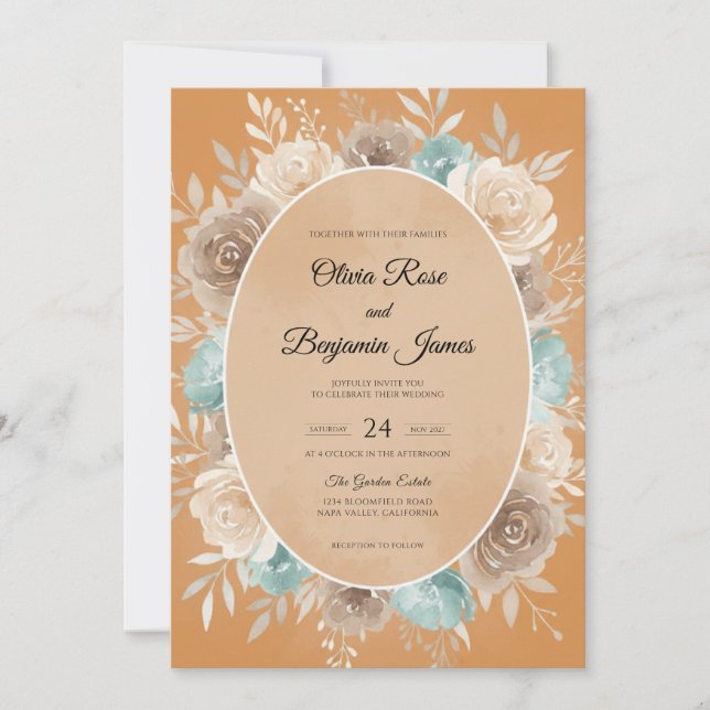 Convite Casamento com Coroa de Ocre Dourado (Frente)