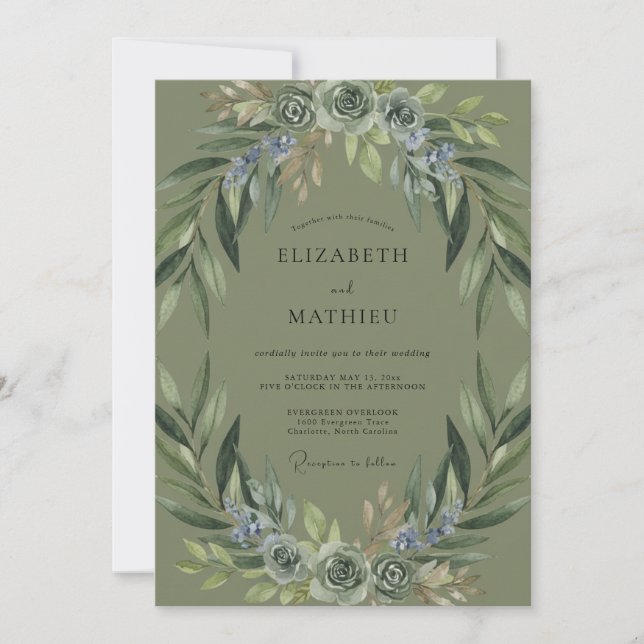 Convite Casamento com Coroa de Olive Periwinkle (Frente)