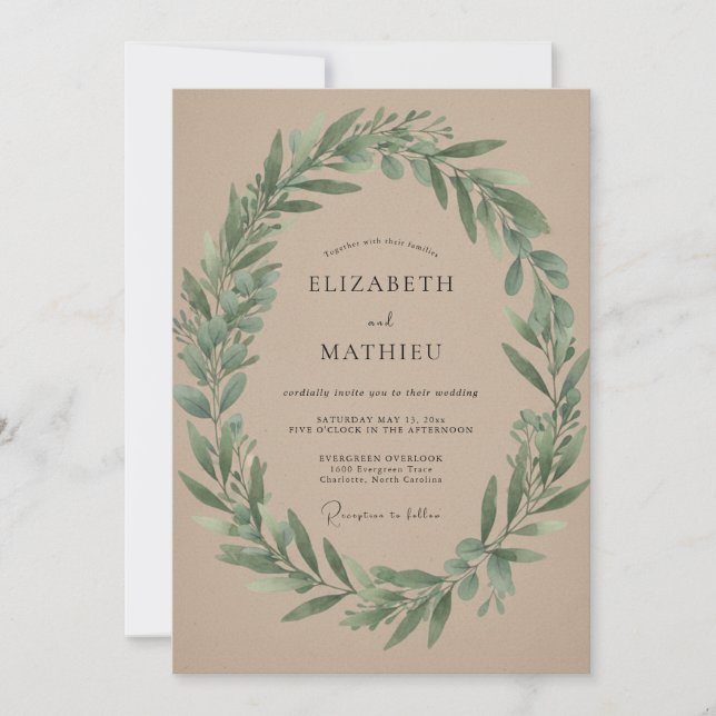 Convite Casamento com Coroa de Olive Taupe (Frente)