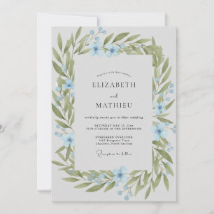Convite Casamento com Coroa de Oliveira Azul