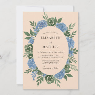 Convite Casamento com Coroa de Oliveira Azul Celestial