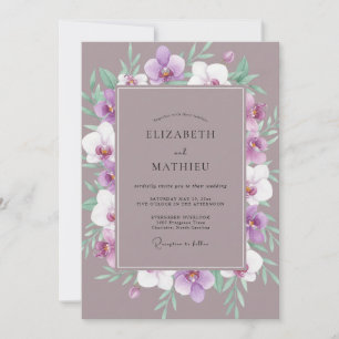 Convite Casamento com Coroa de Orquídea Roxa