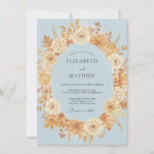 Convite Casamento com Coroa de Ouro Azul-Celeste