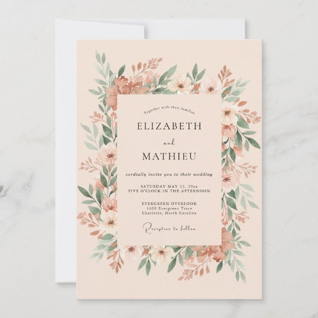 Convite Casamento com Coroa de Peachy Macio (Frente)