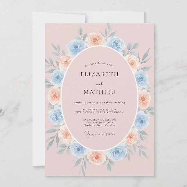Convite Casamento com Coroa de Peachy Quente no Céu (Frente)