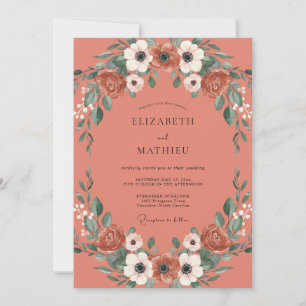 Convite Casamento com Coroa de Peônia Coral