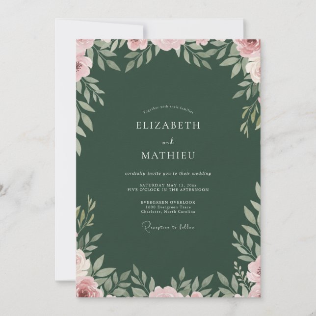 Convite Casamento com Coroa de Peônia Florestal (Frente)