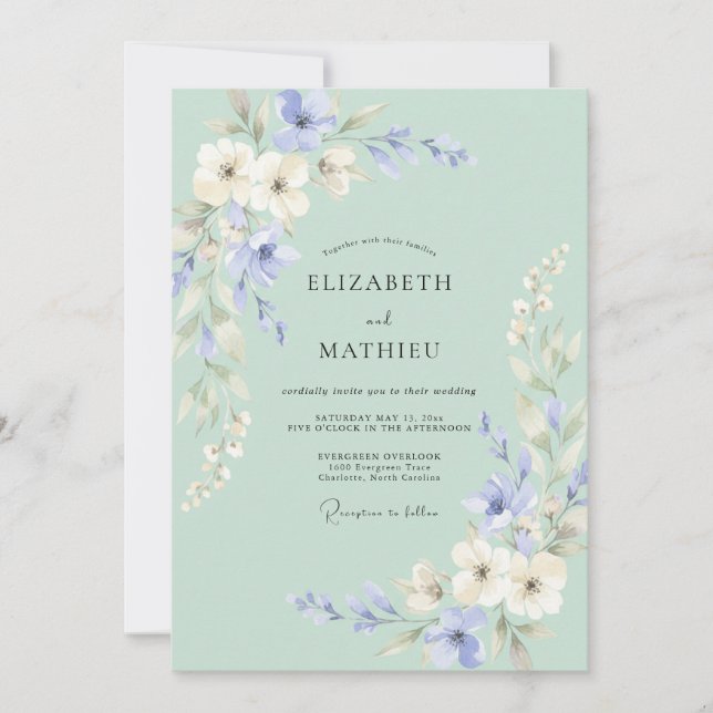 Convite Casamento com Coroa de Periwinkle Celeste (Frente)