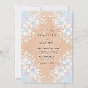 Convite Casamento com Coroa de Periwinkle e Pêssego Quente