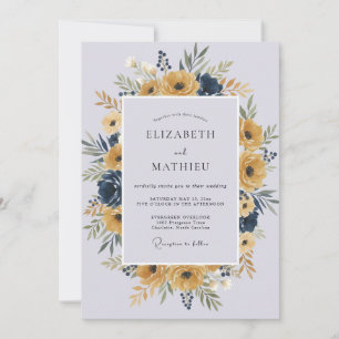 Convite Casamento com Coroa de Periwinkle Mostarda