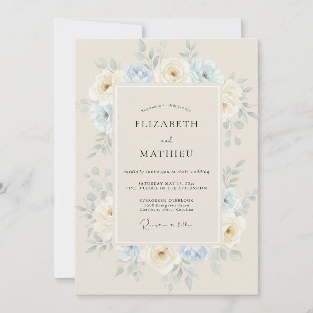 Convite Casamento com Coroa de Pétalas de Marfim (Frente)