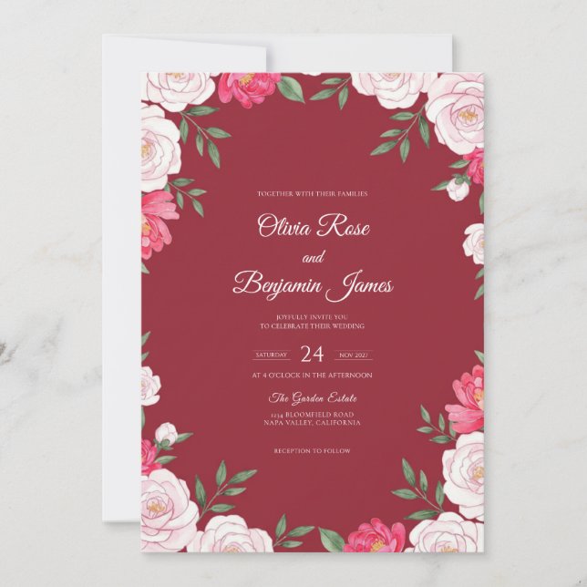 Convite Casamento com Coroa de Pétalas Marrons (Frente)