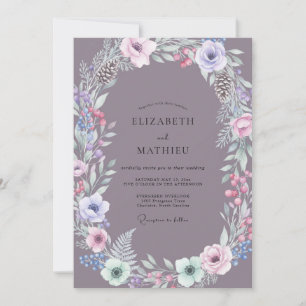 Convite Casamento com Coroa de Pinheiro Roxo