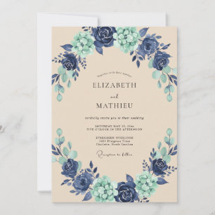 Convite Casamento com Coroa de Pintura Indigo Aqua