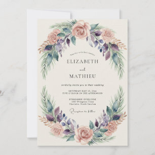 Convite Casamento com Coroa de Plumagem Roxa
