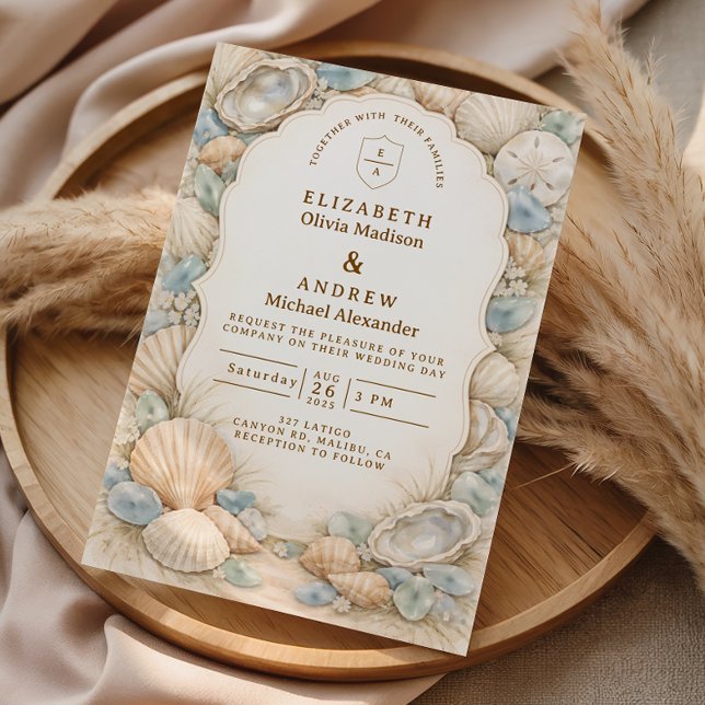 Convite Casamento com Coroa de Praia Neutra (Criador carregado)