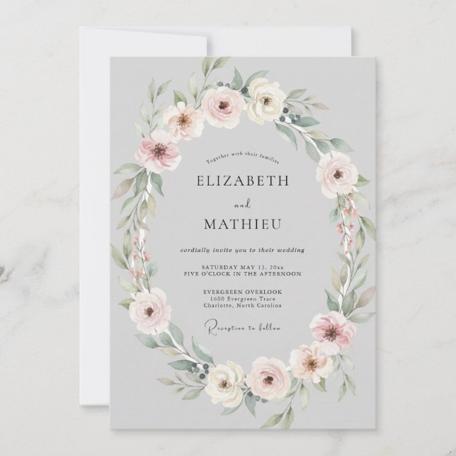 Convite Casamento com Coroa de Prata e Rosado (Frente)