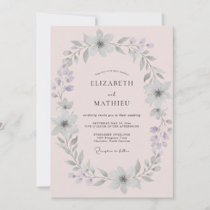 Convite Casamento com Coroa de Prata Rosa Pálido