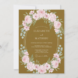 Convite Casamento com Coroa de Rosa Mostarda