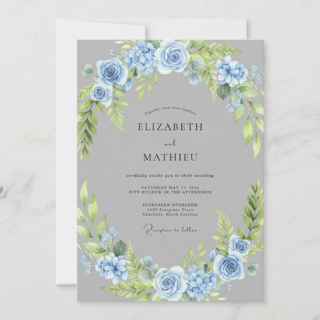 Convite Casamento com Coroa de Rosas Azure (Frente)