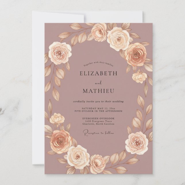 Convite Casamento com Coroa de Roxo Empoeirado (Frente)