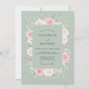 Convite Casamento com Coroa de Sage Blush