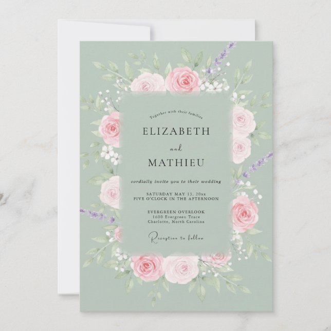 Convite Casamento com Coroa de Sage Blush (Frente)