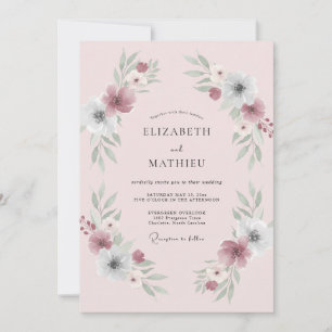 Convite Casamento com Coroa de Sage Rosa Choque