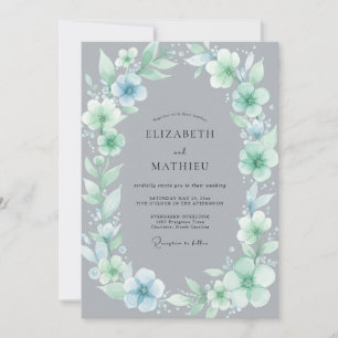Convite Casamento com Coroa de Slate Aqua