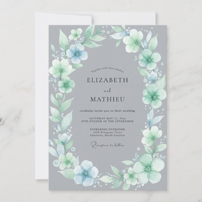 Convite Casamento com Coroa de Slate Aqua (Frente)