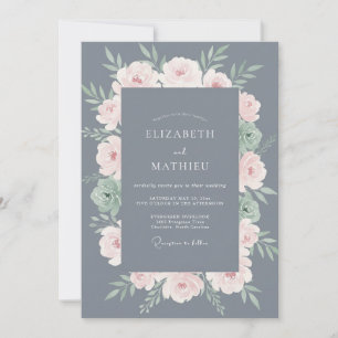Convite Casamento com Coroa de Slate Pale Blush