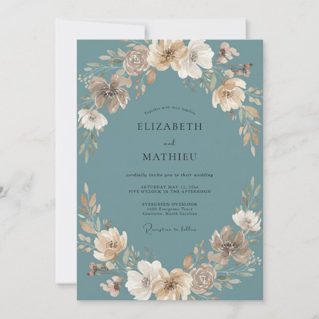 Convite Casamento com Coroa de Taupe de Ardósia (Frente)