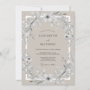 Convite Casamento com Coroa de Taupe Prateado