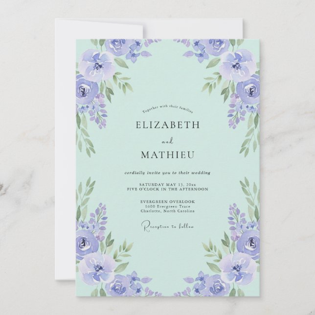 Convite Casamento com Coroa de Vinca Menta (Frente)