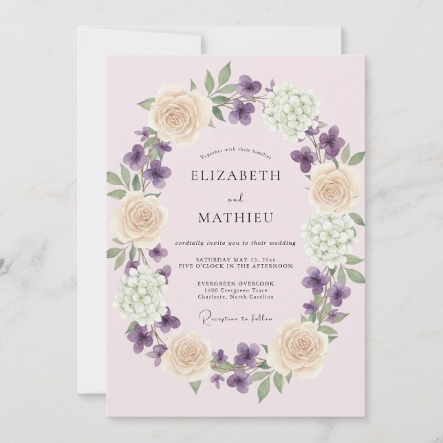 Convite Casamento com Coroa de Violeta Rosada (Frente)