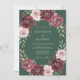 Convite Casamento com Coroa Floral Rica em Borgonha