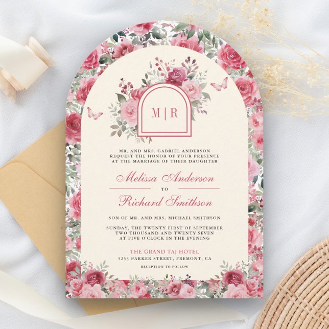 Convite Casamento com Creme de Borboleta de Rosas vermelha (Criador carregado)