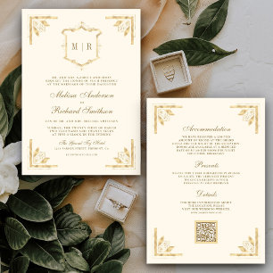 Convite Casamento com Creme de Código QR do Monograma de C