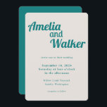 Convite Casamento com Creme de Teal Retro Delight<br><div class="desc">Apresentando nosso design de convite para casamento "Retro Delight", onde a simplicidade encontra charme de vintage. Esta design é uma mistura harmoniosa de minimalismo moderno e elementos nostálgicos, criando uma experiência visual única para o seu dia especial. O design apresenta um azul lacrimogêneo que traz um pop de cor vibrante,...</div>