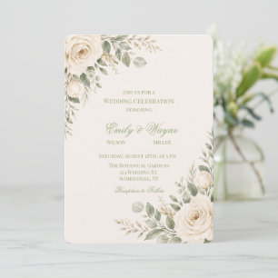 Convite Casamento com Creme e Verde Sálvia Folhagem