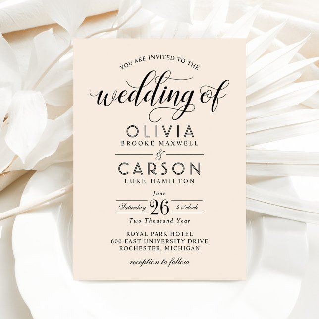 Convite Casamento com Creme Moderno e Script Negro (Criador carregado)