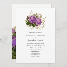 Convite Casamento com crianças roxas e Douradas