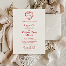 Casamento com Crista de Monograma Vermelho Românti
