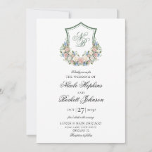 Casamento com Crista Floral Azul Empoeirado