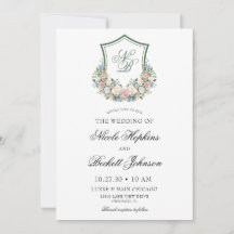 Casamento com Crista Floral Azul Empoeirado