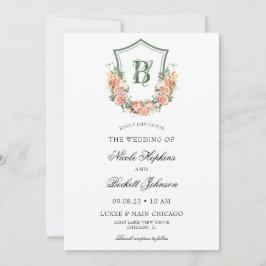 Convite Casamento com Crista Floral de Pêssego