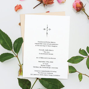 Convite Casamento com cruz chic com letra monograma