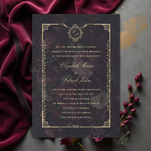 Convite Casamento com Cumeeira Dourada Vitoriana Vintage S